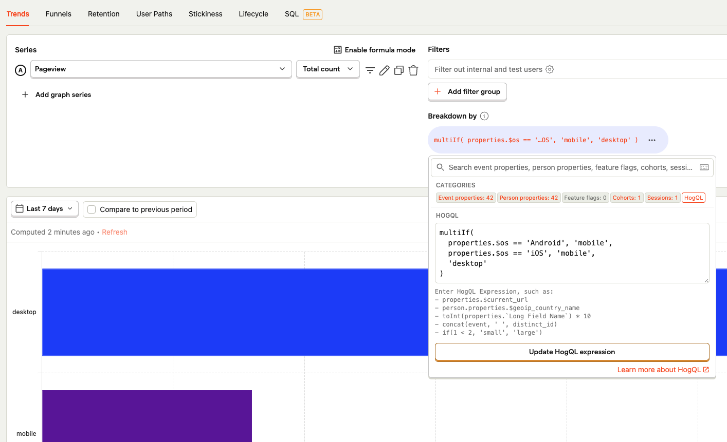 HogQL expression example