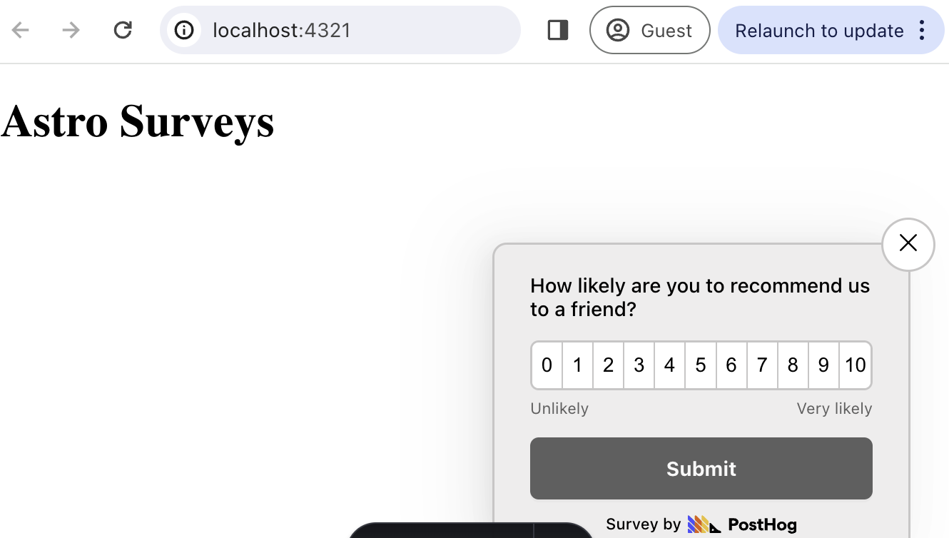 Popover survey in app