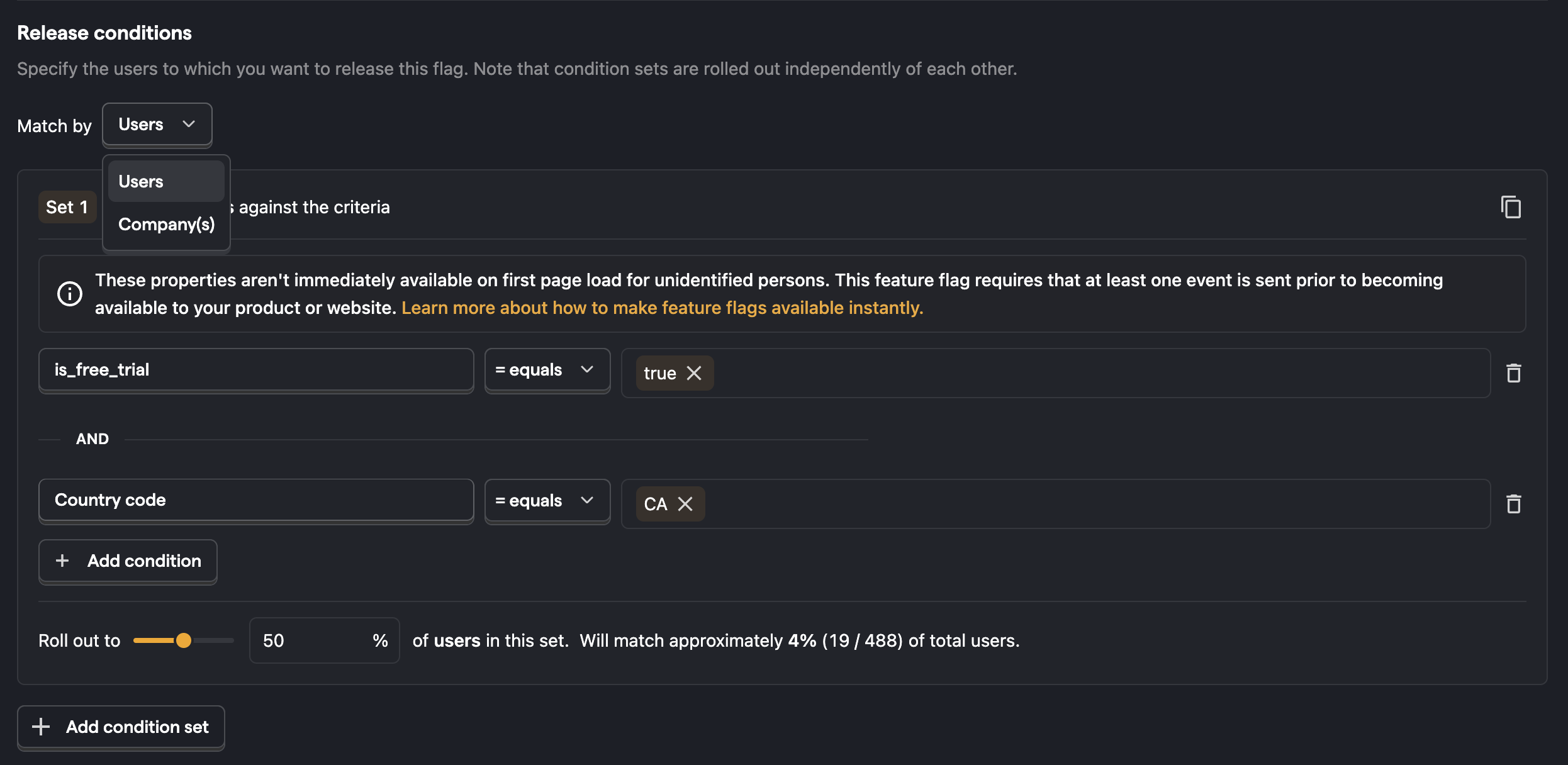 Feature flags release conditions