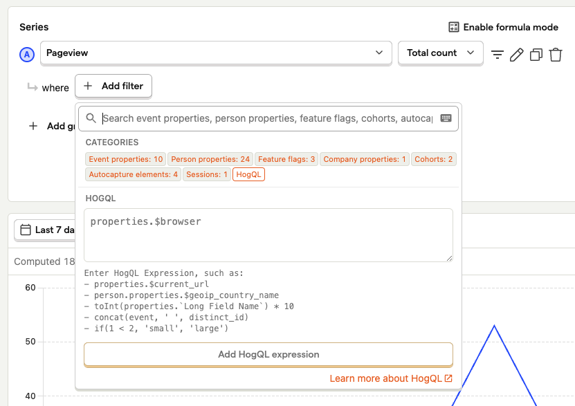 HogQL trends breakdown filter